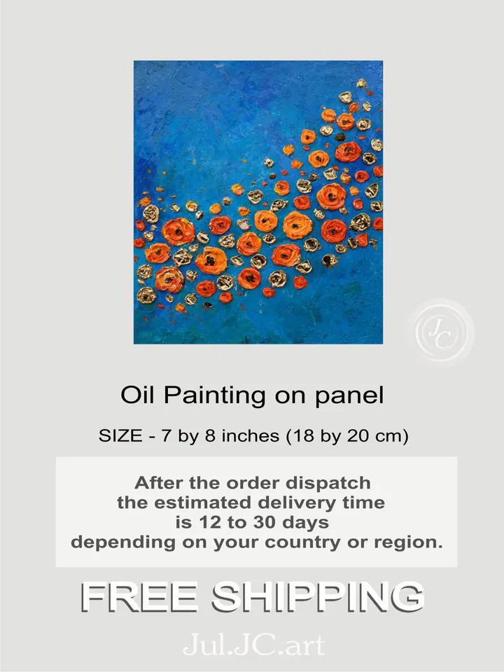 Poppy painting Flower Original Art 7 by 8 inch Orange Wildflowers Floral abstract artwork by Juliya JC