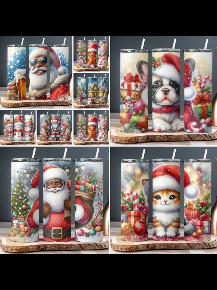 Christmas Bundle Tumbler Wrap png, 10 Festive Christmas Sublimation Designs for 20 Oz Skinny Tumblers, Christmas Gnomes with Gingerbreads