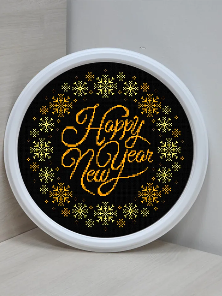 Snowflake wreath cross stitch pattern Happy new year instant download PDF Christmas pattern digital PDF, DIY christmas decor #N41