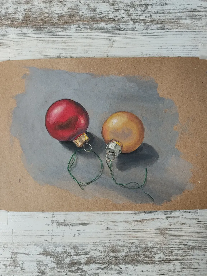 Christmas Tree Toys. Original gouache painting.
