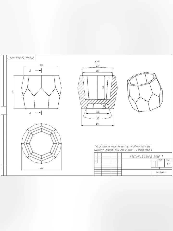 Welding Project Plans Drawings Mold 1 Pot (DXF, PDF)