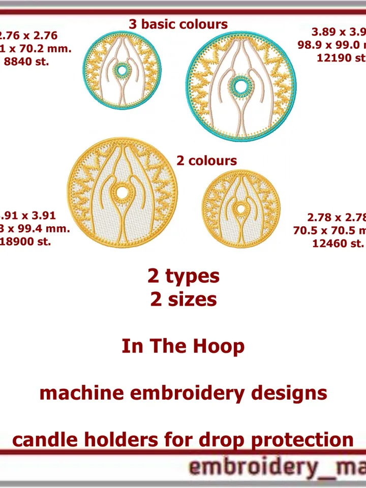 In The Hoop embroidery designs candle holders for drop protection 2 types in 2 sizes from Embroidery Manavi 05