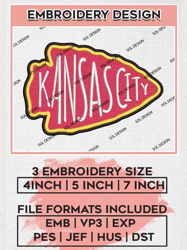 Kansas City Chiefs Embroidery Design Files, NFL Chiefs , NFL Logo Embroidery Files, NFL Kansas City Chiefs Machine Embroidery Design, Digital Download