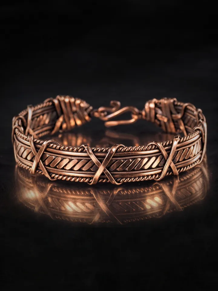 Handmade copper bracelet Unique wire wrapped metal bangle Antique style jewelry