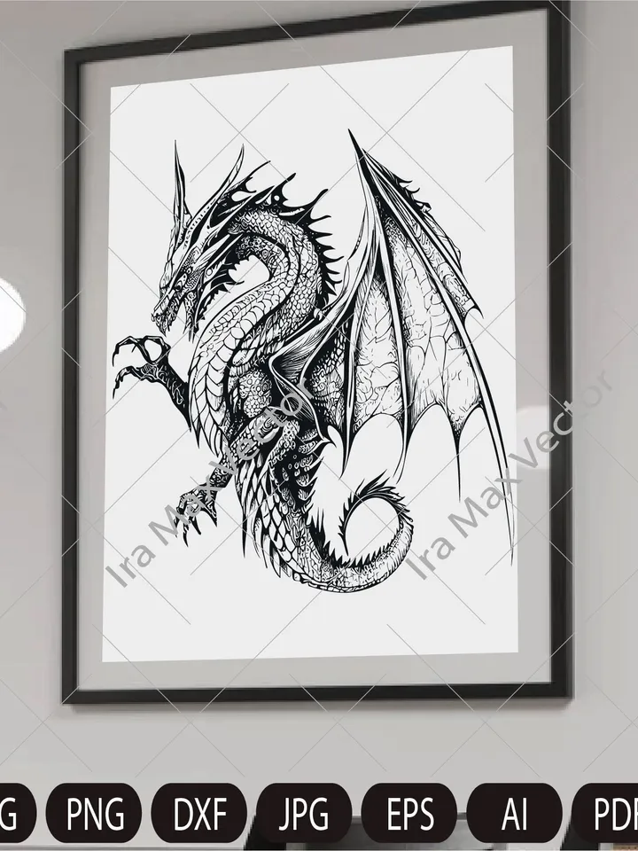 Dragon svg, Dragon detailed, Dragon flying, Dragon Vector, Chinese Dragon SVG, Fantasy Dragon SVG, Asian dragon Svg, Dragon Silhouette