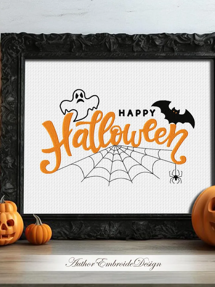 Happy halloween machine embroidery pattern 4 size Happy halloween embroidery design, Halloween embroidery pes instant download #R34