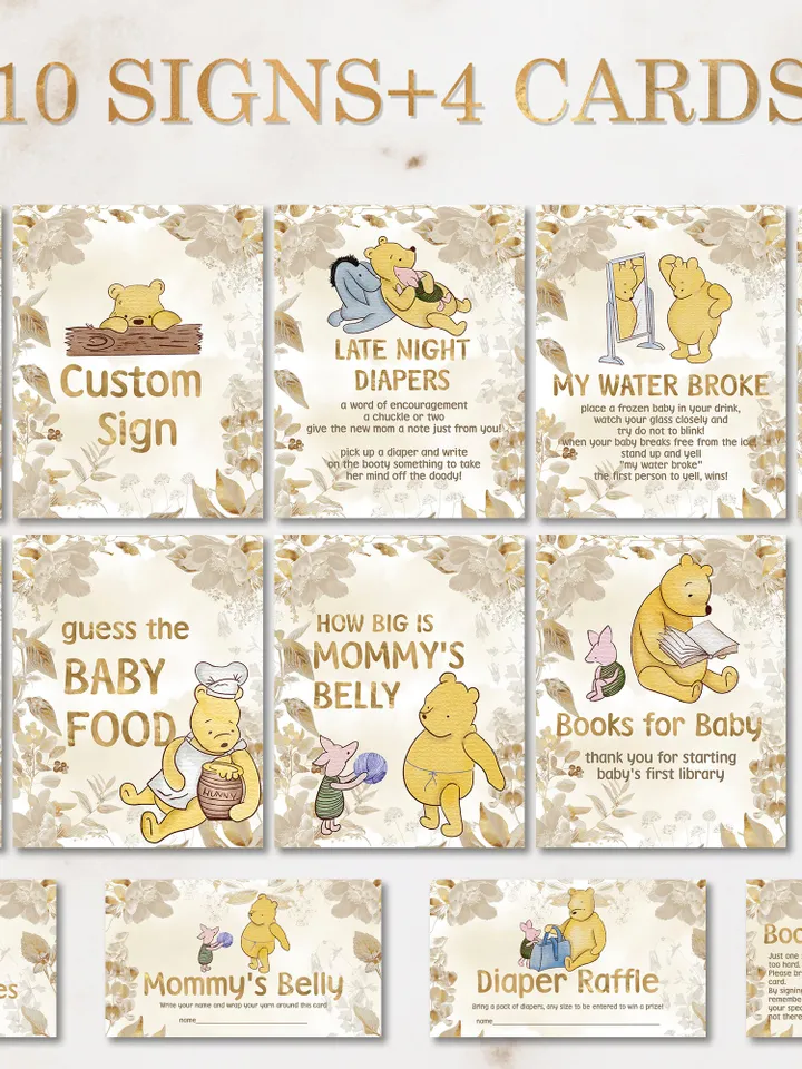 Winnie the Pooh Baby Shower Signs; Winnie the Pooh Inspired; Printable Pooh Baby Shower Party Games; Honey Bear Shower Games; pooh1