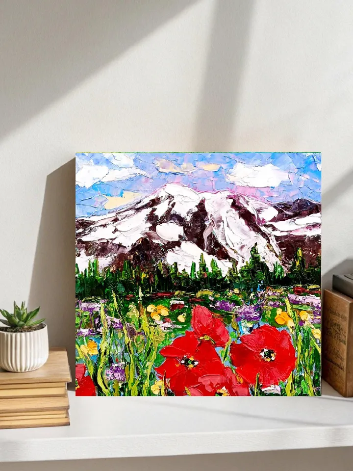 Mount Rainier Painting Washington Landscape Original Art Mountains Impasto Wall Decor for Home Travel Gifts by ArtProkopaloSv