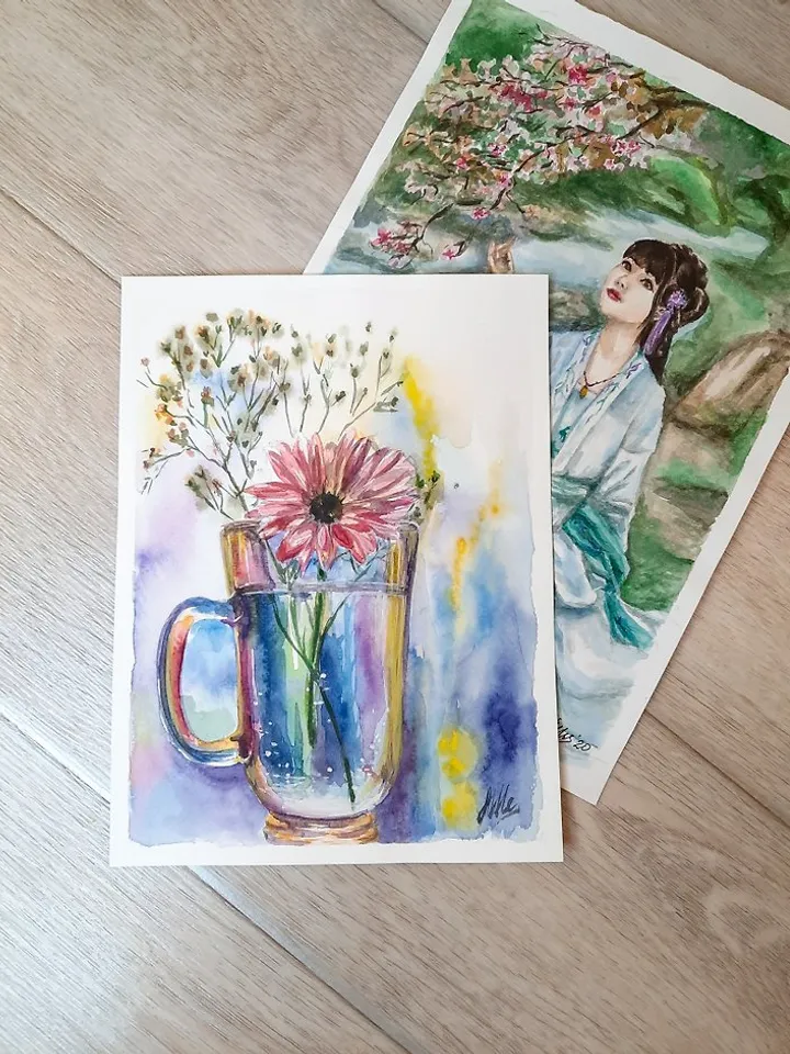 Flower still life painting Original watercolor painting Gerbera daisy painting