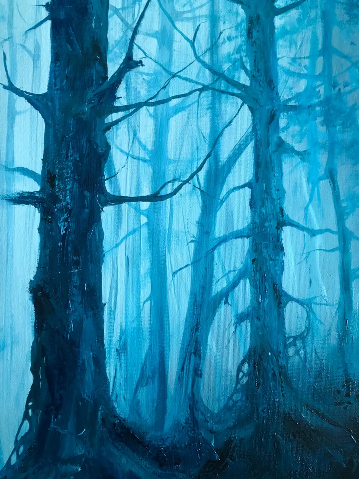 Forest Painting Original Oil Painting on Canvas Foggy Forest Landscape Artwork Misty Forest Painting