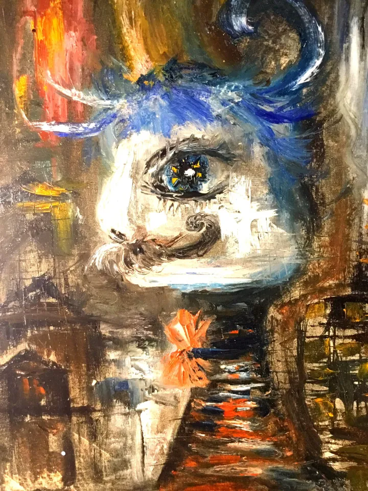 Funny cat painting,abstract animal painting,original oil painting on canvas board.
