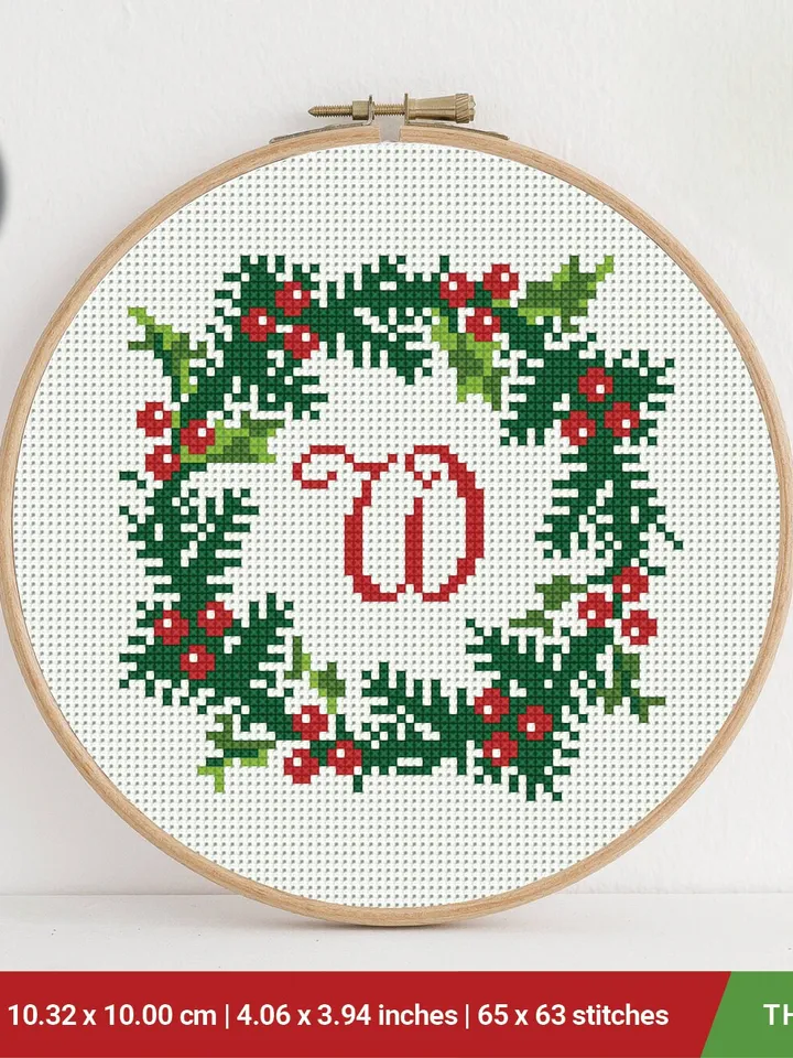 Christmas Wreath Monogram, Branch Noel cross stitch pattern, Holiday decor, counted, chart, gift DIY, embroidery, instant PDF