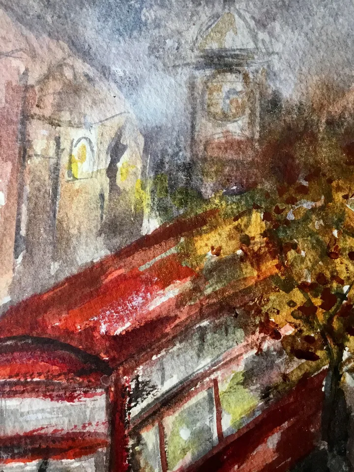 London painting,original watercolor painting,cityscapes painting,London streets painting,London bus,Big Ben art,wall hanging world capitals
