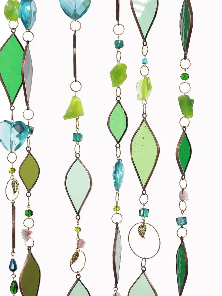 Garlands. Fish. Leaves, Fish Garland, Leaf Garland, Stained Glass Fish and Leaves, Artistic Glass Garland, Decorative Glass Garland with Fish and Leaves, Whimsical Fish Garland