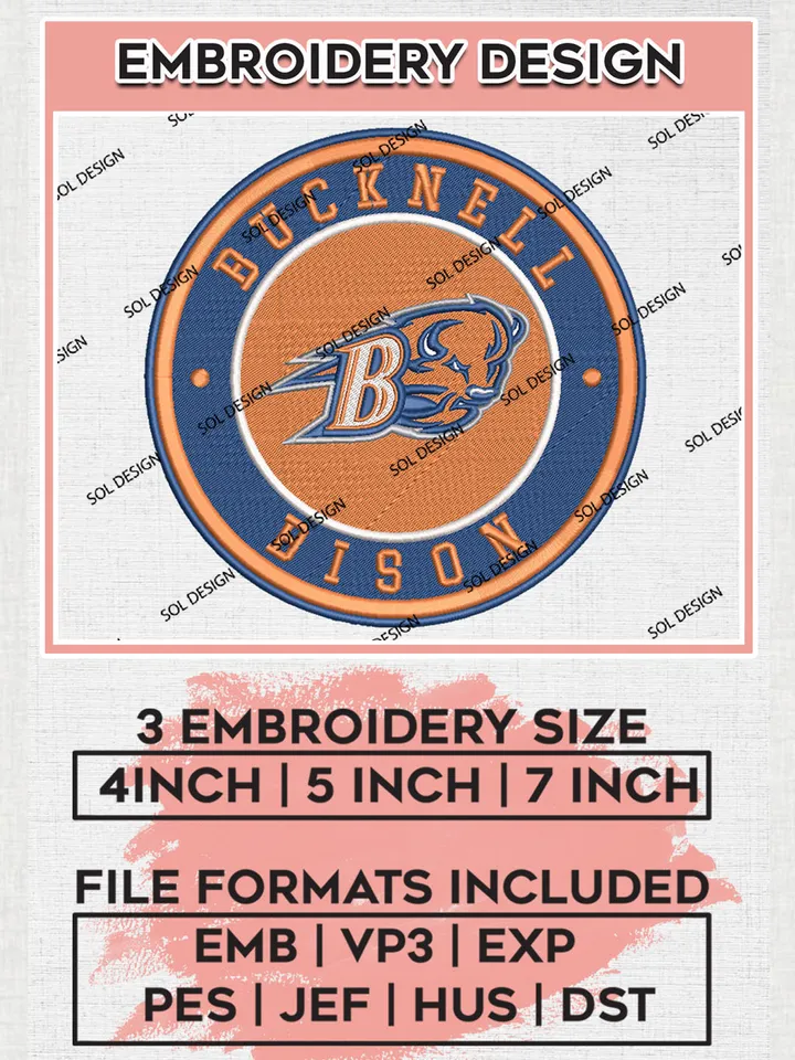 NCAA Bucknell Bison Round Logo Embroidery, NCAA Bucknell Bison Logo Embroidery files, NCAA Teams, Machine embroidery designs, Digital Download