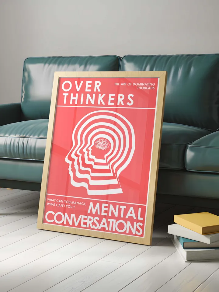 Overthinkers Wall Art Digital Print Retro Style Creativity Poster Eclectic Printable Artwork Trendy Room Decor Instant Download Red White