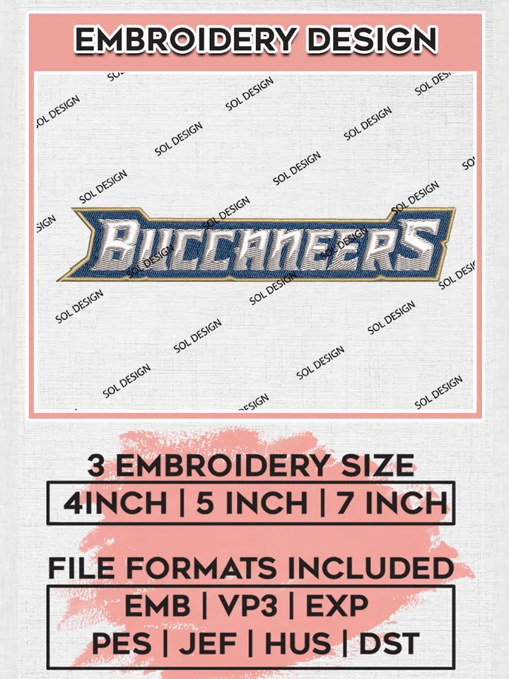 Buccaneers College Team Wordmark Logo Embroidery Design Files, NCAA Charleston Southern Buccaneers Machine Embroidery, NCAA Teams, 3 sizes, NCAA Machine embroidery designs, Digital Download