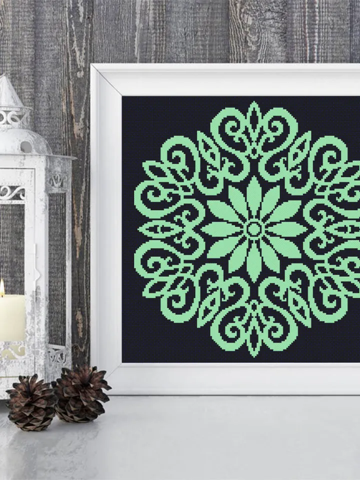 Flower mandala cross stitch pattern download PDF Simple mandala digital, Monochrome cross stitch chart, Floral ornament cross stitch #M116