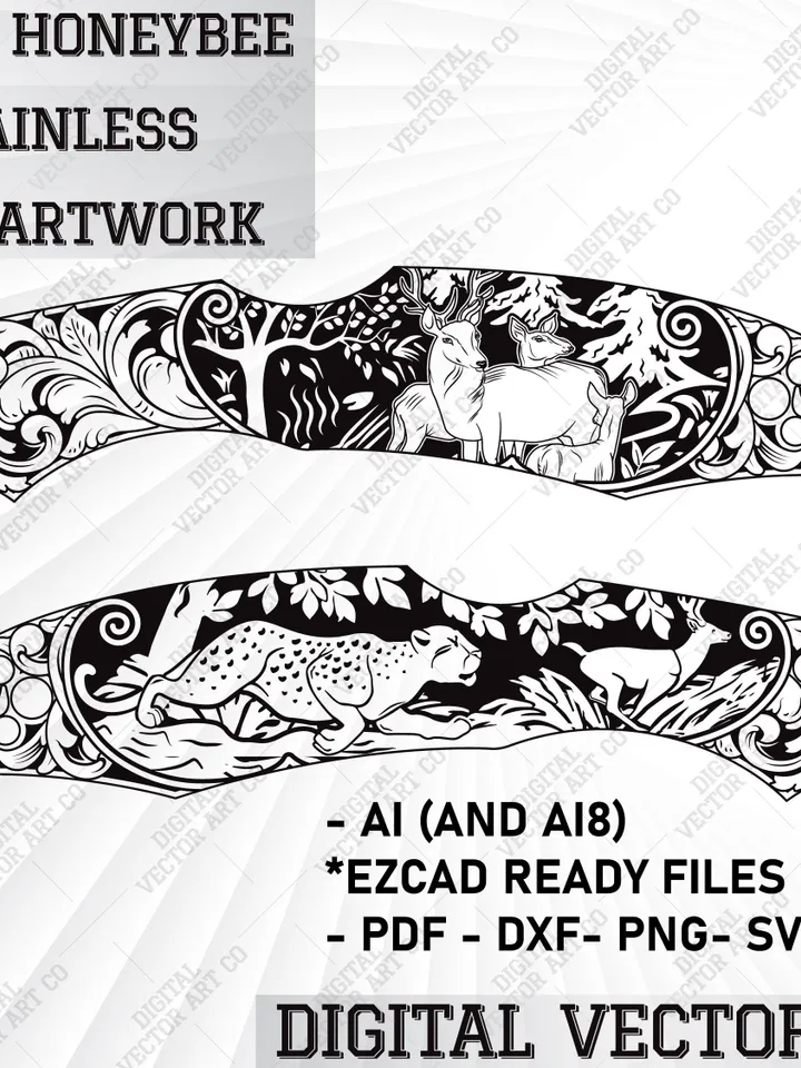 Laser Engraving Customs Knife Design Spyderco Honeybee Black Stainless | Knife Vector Design | Knife Engraving | Vectors | Svg