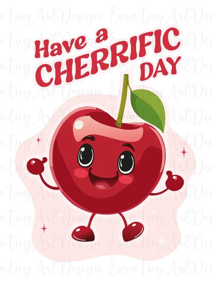 Cute Cherry Character Design, Have a Cherrific Day, Gift Cut Files, Sublimation Design, Trendy Cute and Groovy Aesthetic Design for T-shirt