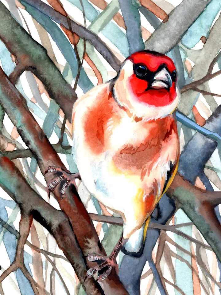 Goldfinch original watercolor, birds painting, handmade wall decor, 5.7x5.7 in art for bird lovers by Anne Gorywine