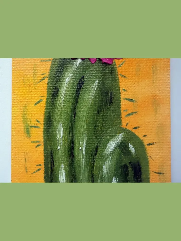 Cacti Oil Painting 3D Textured Art Cactus Artwork, Cactus Flowers  Abstract Painting