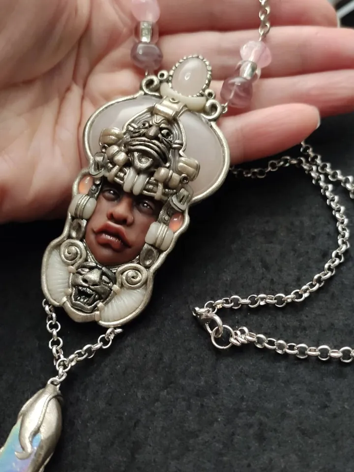 Amazon necklace, silver necklace, cameo necklace, rose quartz, boho necklace,