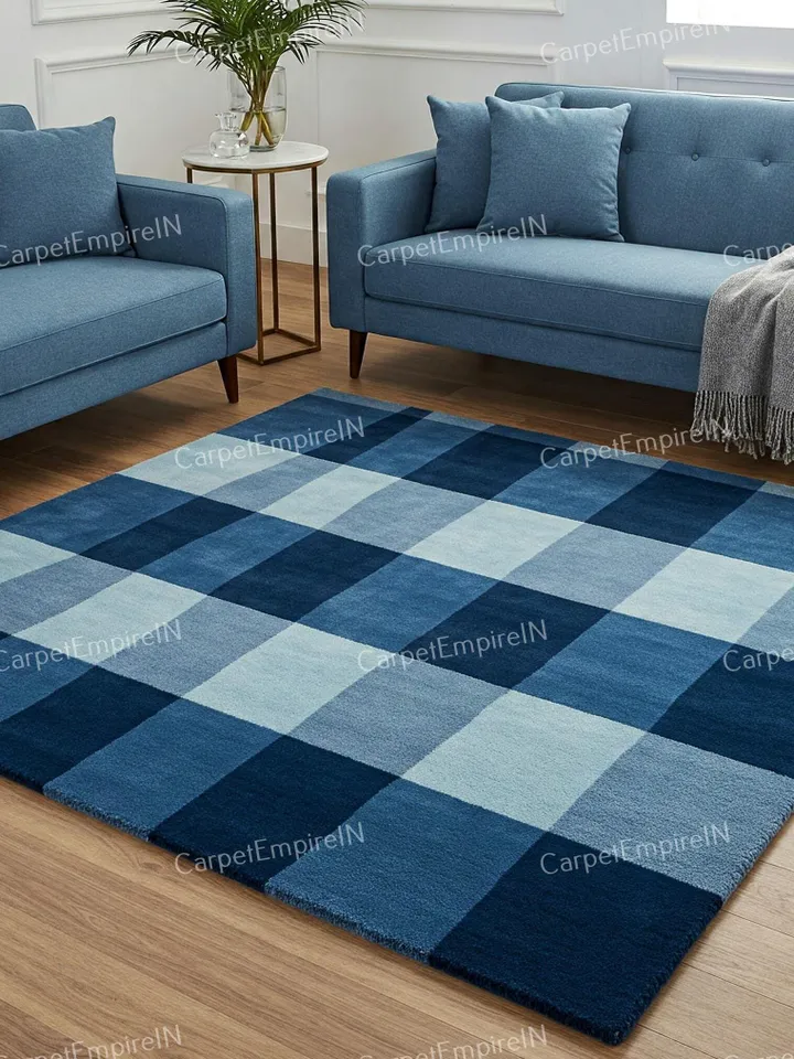 8x10 Area Rug, Geometrical Blue Rug - Modern Blue rug, Wool Rug, Hand-Tufted Floral Carpet, Contemporary, Home Decor 4x6,5x7,6x9,8x10,9x12.