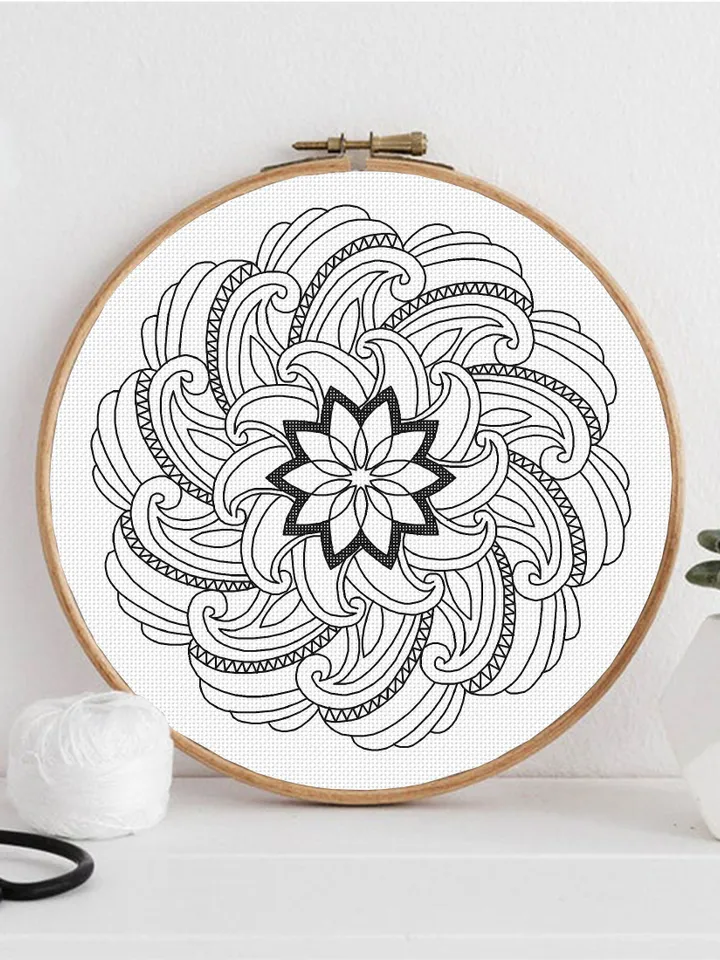 Geometric mandala blackwork pattern PDF instant download Backstitch chart, Blackwork mandala embroidery PDF, Mandala art, Home decor #W43