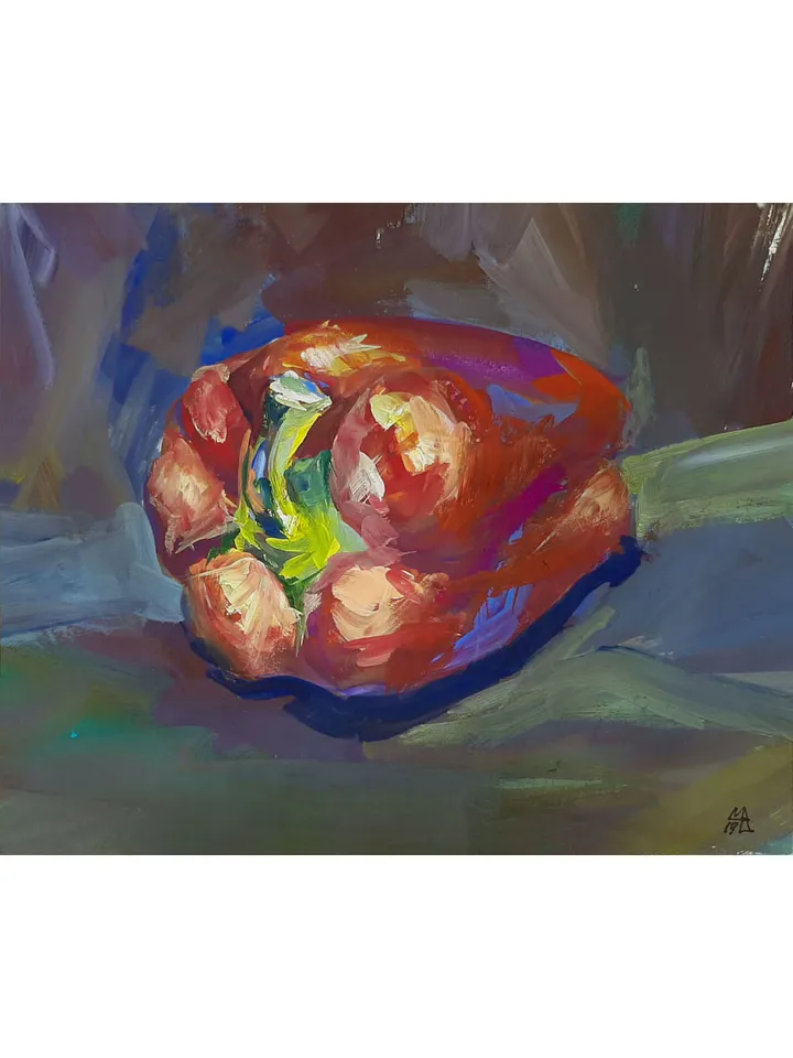 Red Bell Pepper Painting 5x6" ORIGINAL ART Gouache Impressionist Fine Art Signed by artist Marina Chuchko