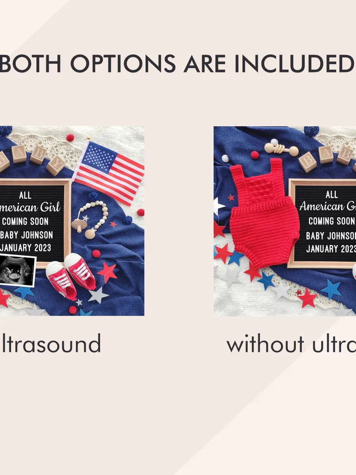 4th of July Pregnancy Announcement for Social Media, American Girl Baby Announcement 4th of July Baby Announcement Editable Digital Template