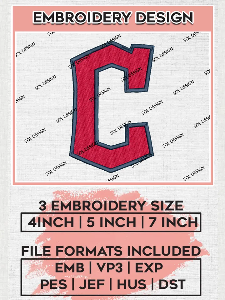 Cleveland Guardians Logo Embroidery Designs, MLB Cleveland Guardians Embroidery Design, MLB Embroidery Design Files, MLB Logo, 3 sizes, Machine embroidery Files, Digital Download