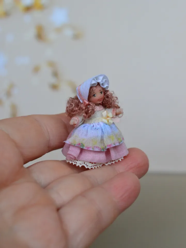 Miniature doll in 24th scales. Handmade doll toy. Miniature for dollhouse.