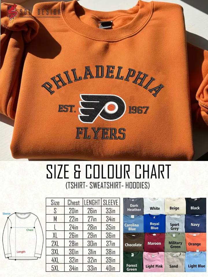 Philadelphia Flyers Est 1967 Embroidered Sweatshirt, NHL Team Embroidered Sweater, NHL Philadelphia Flyers Shirt, Hockey Team Embroidered Hoodie, Unisex Crewneck, NHL Hockey Team Fan Gift Tee