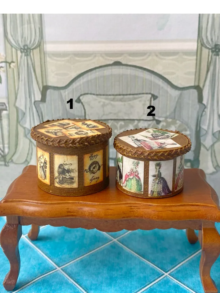 Boxes for doll house. Storage box. 1:12. Puppet miniature. Dollhouse accessories.