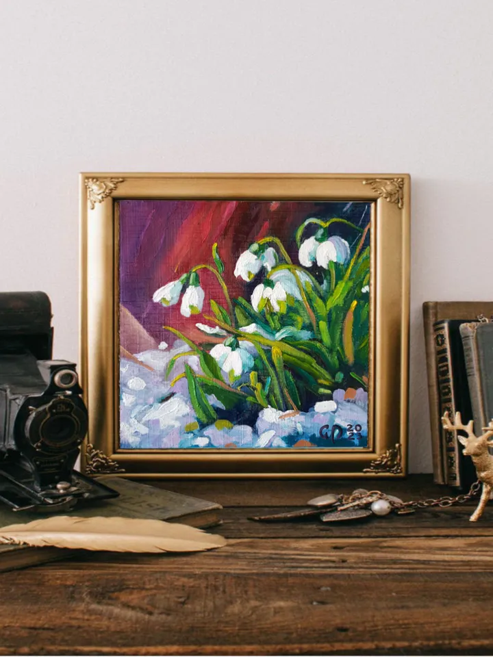 "Snowdrops, early spring" 8х8 inch