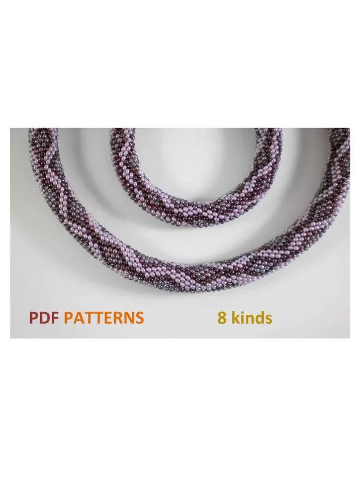 Bead crochet rope patterns «Chain» necklace and bracelet, 8 kinds, Instant Download, Pdf fail
