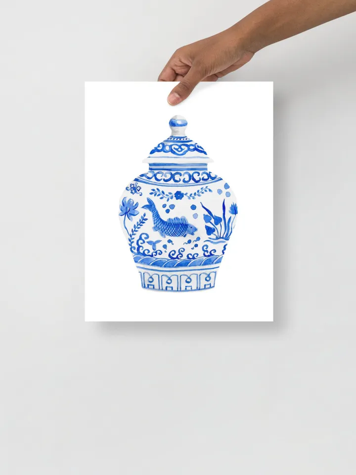 Chinoiserie Wall Art Set Of 3 Art Prints Watercolor Painting Blue White Porcelain Vintage Art Prints Chinese Jar Painting Porcelain Vase Art