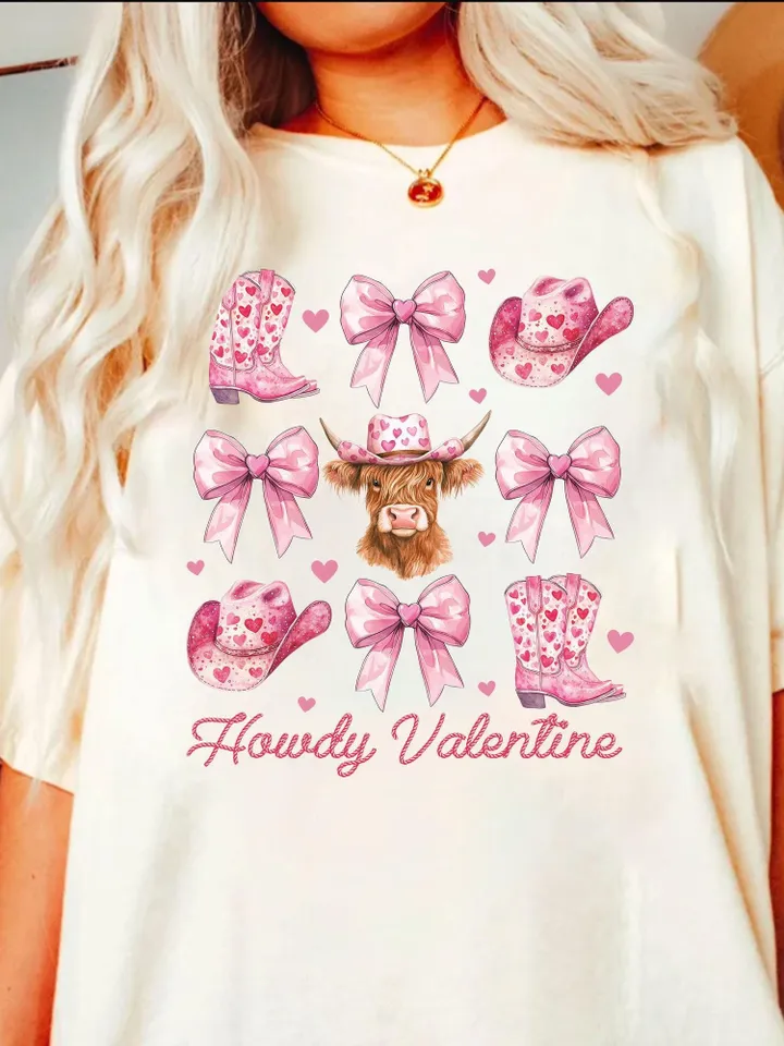 Howdy Valentine Coquette png, Valentines Cow print png, Valentines Sublimation PNG, Pink Cowgirl png, Vday shirt designs, Coquette bow png