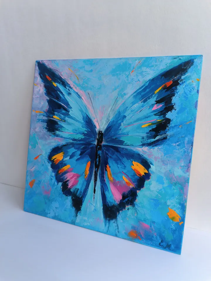 Butterfly oil painting, Butterfly on canvas, Oil painting
