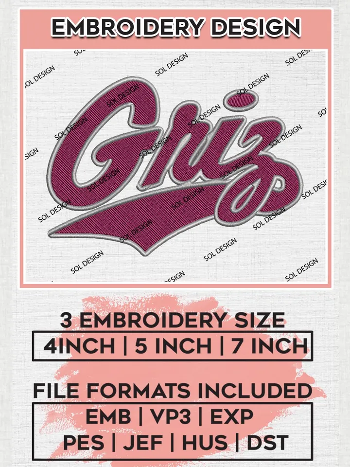 Montana Grizzlies Logo Machine Embroidery Design, NCAA Montana Grizzlies Embroidery Design Design files, NCAA Embroidery Designs, NCAA Machine Embroidery Designs, Digital Download