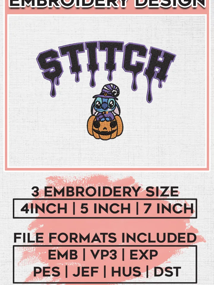 Halloween Stitch Pumpkin Drop Name Embroidery designs, Disney Movie Machine embroidery designs, Halloween embroidery files, Spooky Season Machine Embroidery Digitized Pes Files, Digital Download