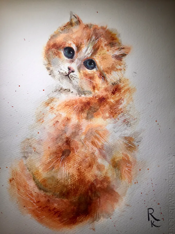 Cat painting,Ginger cat original watercolour painting,cat lovers gift,nursery room art,animals watercolour painting,original watercolour