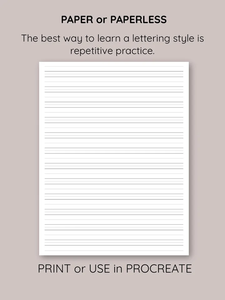 Printable Blank Handwriting. Lettering practice. Worksheet. Graph Paper. Handwriting Guide. Calligraphy Sheet.