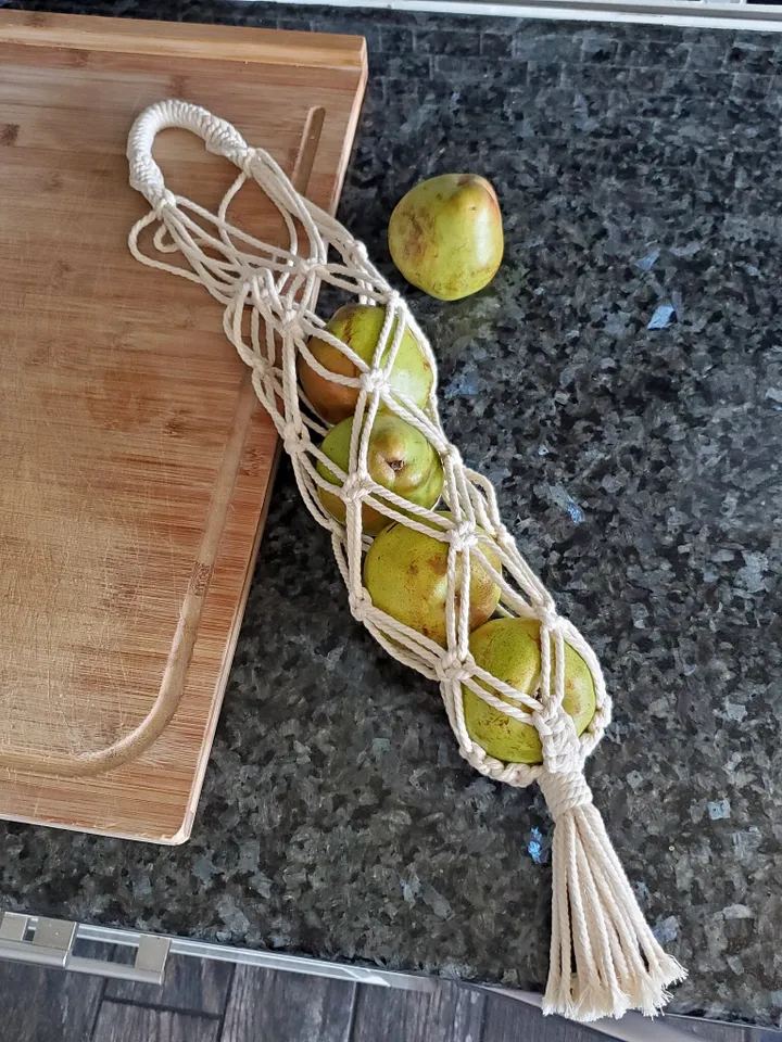 Macrame Produce Bag MEDIUM Size Hang Avocados Onions Oranges Potatoes and Other Fruits & Vegetables in a Breathable Boho Style Net
