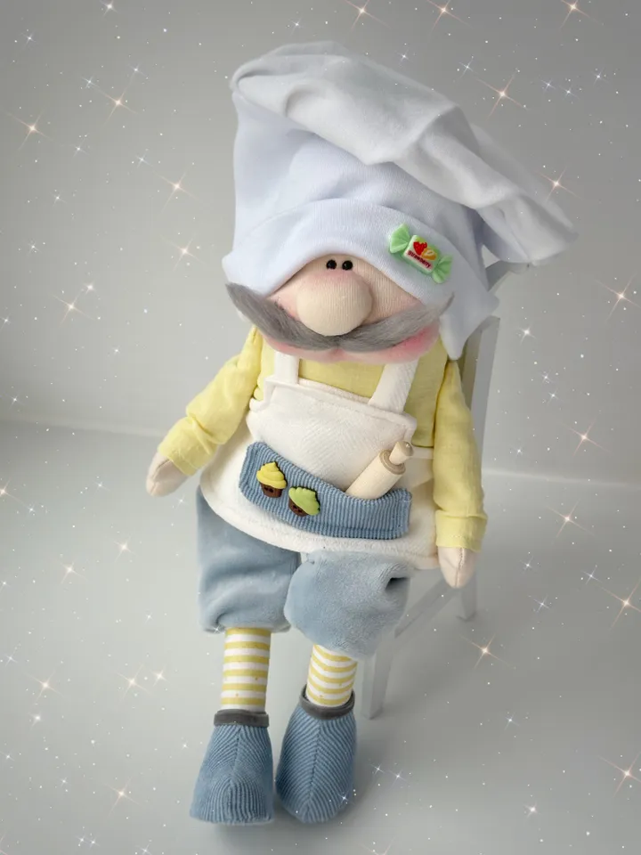 Handmade cook doll. Chef stuffed toy. Kitchen doll decor. Cook gnome.