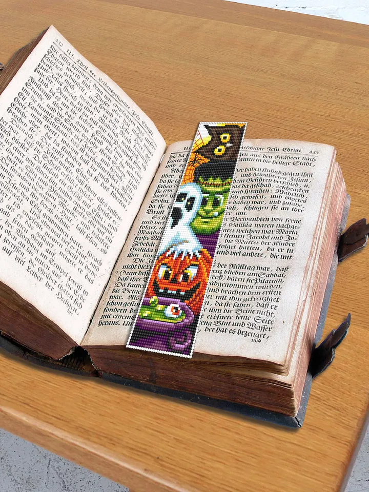 Halloween bookmark cross stitch pattern download PDF Handmade bookmark Halloween embroidery, Kawaii Halloween digital, Book lover gift #B52