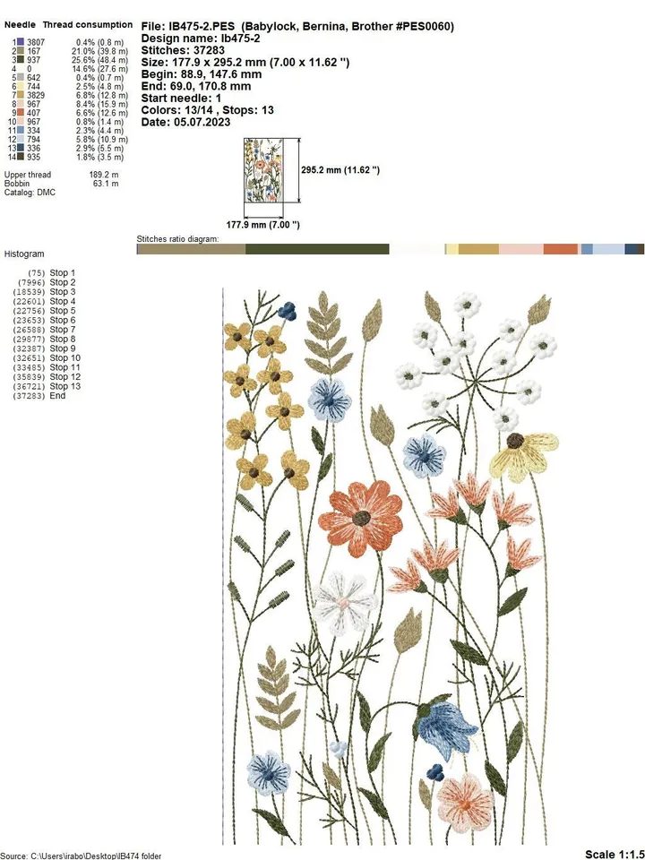 Machine embroidery design wildflowers and herbs