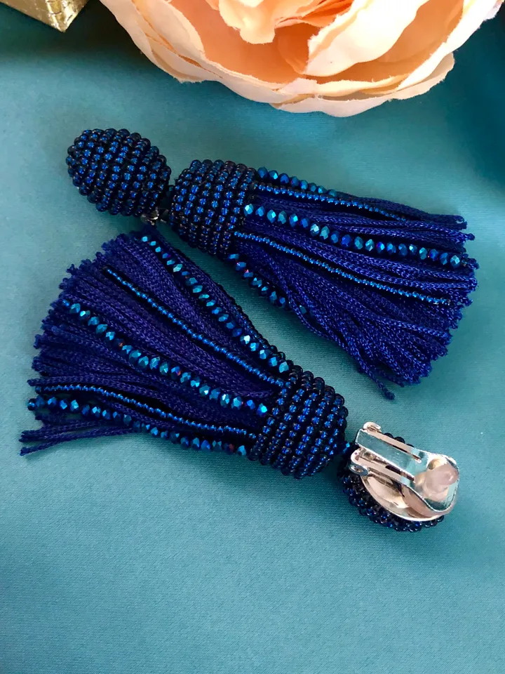 Short Tassel Beaded Earrings clip-on