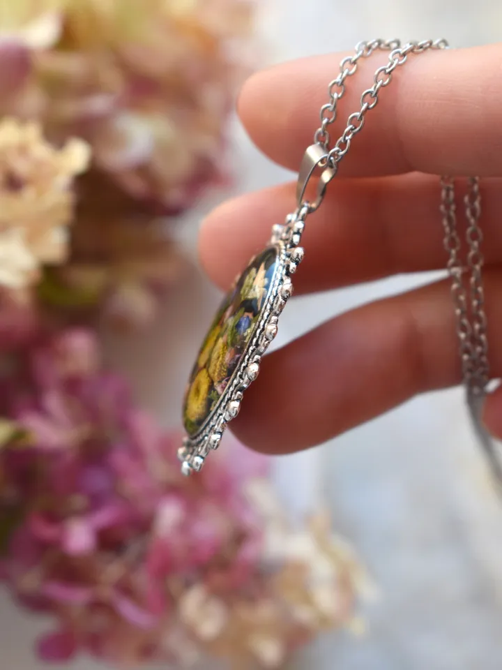 Pressed tansy Necklace. Real flower necklace. Botanical flower necklace.